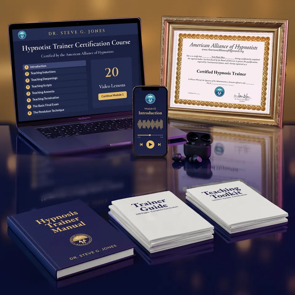 Online Hypnotist Trainer Certification Program — video lessons, course manual, audio and certificate