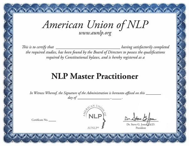 Certified NLP Master Practitioner sample certificate